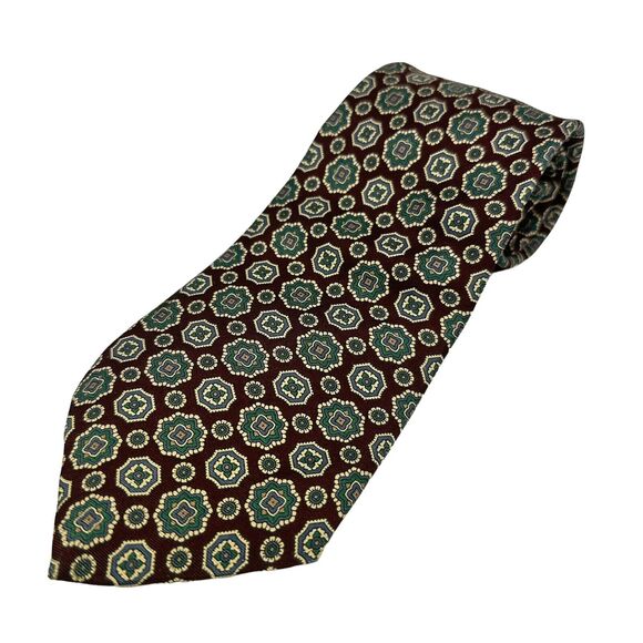 Reed St. James Men's Medallion Necktie Maroon/Green 60” - Picture 1 of 6